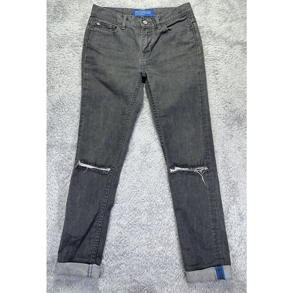 Adidas SAMPLE Selvedge Men Women Slim Fit Jeans Stone Gray 28x31 Raw Hem Distres